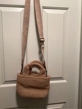 Plush Shearling Crossbody Tote - Beige